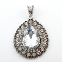 Zinc Alloy Rhinestone Pendants, with Glass, Teardrop, antique silver color plated, with rhinestone, lead & cadmium free Approx 