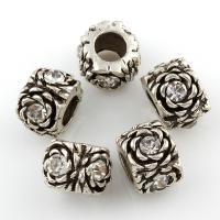 Rhinestone Zinc Alloy European Beads, Flower, antique silver color plated, without troll & with rhinestone, lead & cadmium free Approx 5mm 