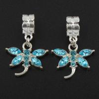 Zinc Alloy European Pendants, Dragonfly, silver color plated, without troll & with rhinestone, lead & cadmium free Approx 4mm 