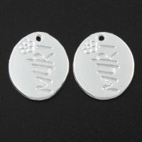 Zinc Alloy Jewelry Pendants, Round, silver color plated, with letter pattern, lead & cadmium free Approx 1.5mm 
