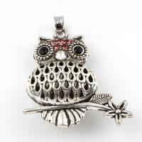 Zinc Alloy Animal Pendants, Owl, antique silver color plated, for woman & with rhinestone, lead & cadmium free Approx 