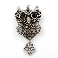 Zinc Alloy Animal Pendants, Owl, antique silver color plated, for woman & with rhinestone, lead & cadmium free Approx 