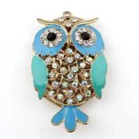 Zinc Alloy Animal Pendants, Owl, gold color plated, for woman & enamel & with rhinestone, lead & cadmium free Approx 2mm 