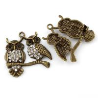 Animal Zinc Alloy Connector, Owl, antique bronze color plated, for woman & with rhinestone & 1/1 loop, lead & cadmium free Approx 2mm 