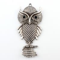 Zinc Alloy Animal Pendants, Owl, antique silver color plated, for woman & with rhinestone, lead & cadmium free Approx 2mm 