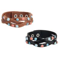 Cowhide Bracelet, with turquoise & Zinc Alloy, silver color plated, durable & for woman 19mm Approx 10 Inch 