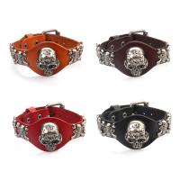 PU Leather Bracelet, with Zinc Alloy, Skull, plated, durable & Unisex 25mm Approx 10 Inch 