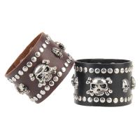 Cowhide Bracelet, with Zinc Alloy, Skull, silver color plated, durable & Unisex & enamel 48mm Approx 8.5 Inch 