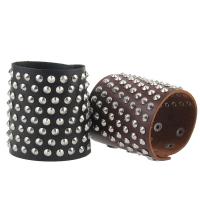 Cowhide Bracelet, with Zinc Alloy, silver color plated, durable & for man 85mm Approx 9 Inch 