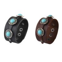 Cowhide Bracelets, with turquoise & Zinc Alloy, antique silver color plated, durable & for woman 35mm Approx 9 Inch 