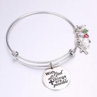 Stainless Steel Bangle, with Crystal & Plastic Pearl & for woman, original color, Inner Approx 65mm 