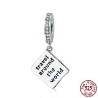Thailand Sterling Silver European Pendant, Book, with letter pattern & without troll & with cubic zirconia Approx 4.5-5mm 