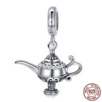 Thailand Sterling Silver European Pendant, Lamp of Aladdin, without troll & with cubic zirconia Approx 4.5-5mm 