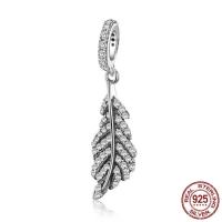 Thailand Sterling Silver European Pendant, Leaf, without troll & with cubic zirconia Approx 4.5-5mm 