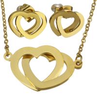 Fashion Stainless Steel Jewelry Sets, earring & necklace, with rubber earnut, with 2Inch extender chain, Heart, gold color plated, oval chain & for woman 1.5mm Approx 19 Inch 