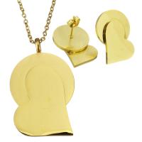 Fashion Stainless Steel Jewelry Sets, earring & necklace, Heart, gold color plated, oval chain & for woman 2mm Approx 17 Inch 