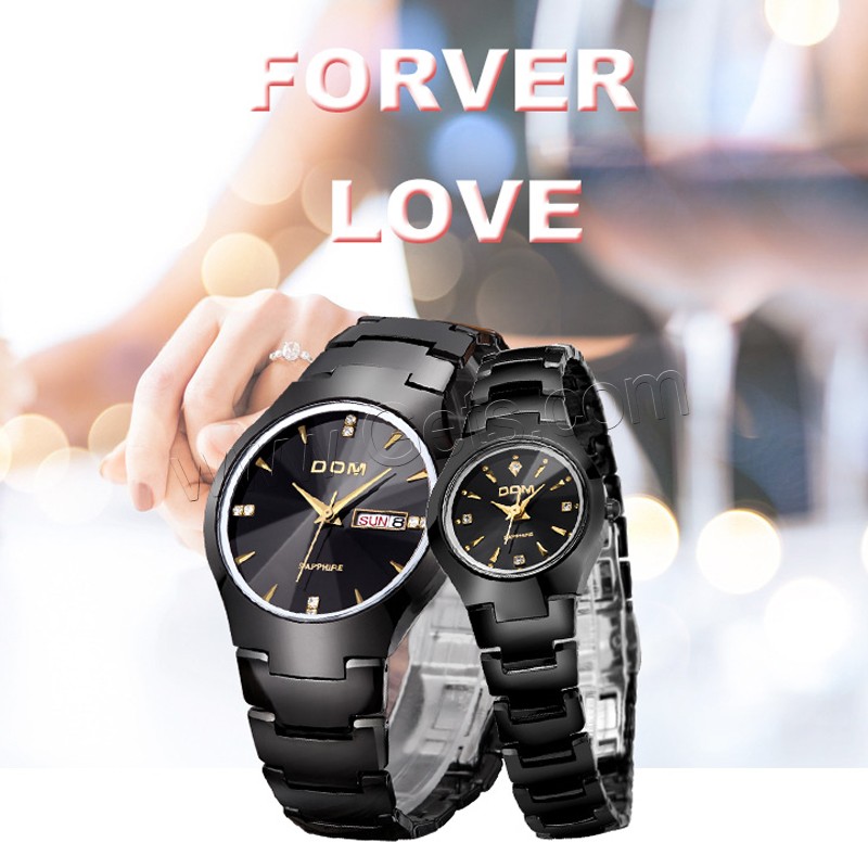 DOM® Watch Collection, Tungsten Steel, with Glass & Stainless Steel, Japanese movement, plated, Life water resistant & Unisex & different size for choice & for couple & with rhinestone, more colors for choice, Sold By PC