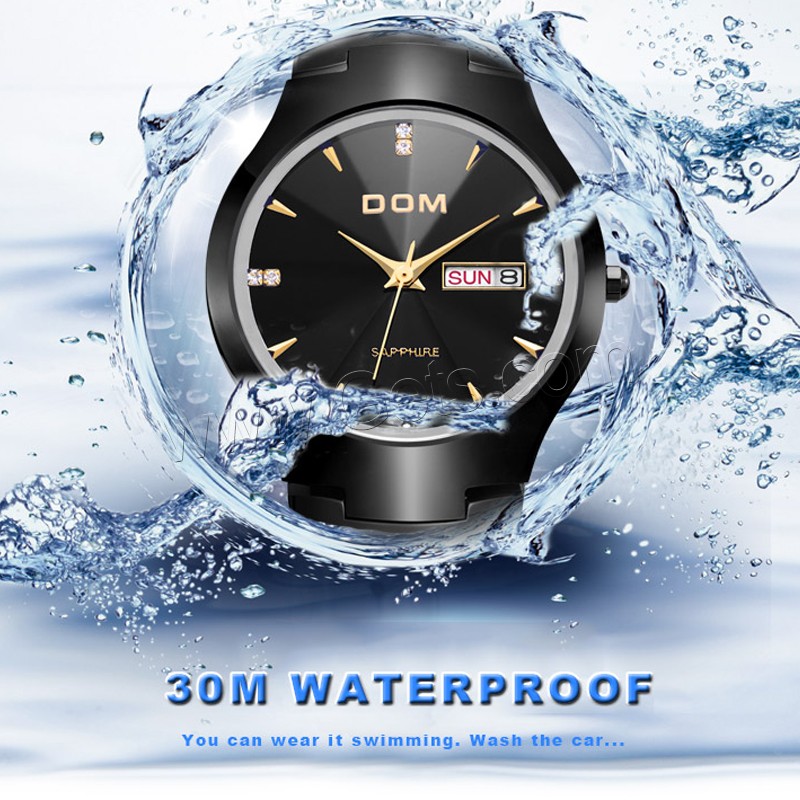 DOM® Watch Collection, Tungsten Steel, with Glass & Stainless Steel, Japanese movement, plated, Life water resistant & Unisex & different size for choice & for couple & with rhinestone, more colors for choice, Sold By PC