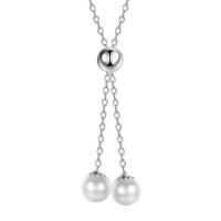 metal collar, con Perlas de plástico ABS, chapado en plata real, cadena oval & para mujer, libre de plomo & cadmio, 7x20mm, longitud:aproximado 18 Inch, Vendido por Sarta