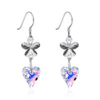 Brass Drop Earring, with Austrian Crystal, Heart, real silver plated, for woman & faceted, lead & cadmium free 
