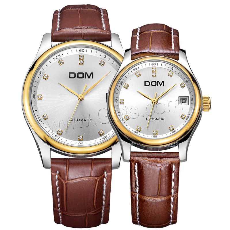 DOM® Watch Collection, Leather, with Glass & Stainless Steel, Japanese movement, plated, Life water resistant & Unisex & adjustable & different size for choice & for couple & with rhinestone, more colors for choice, Sold By PC