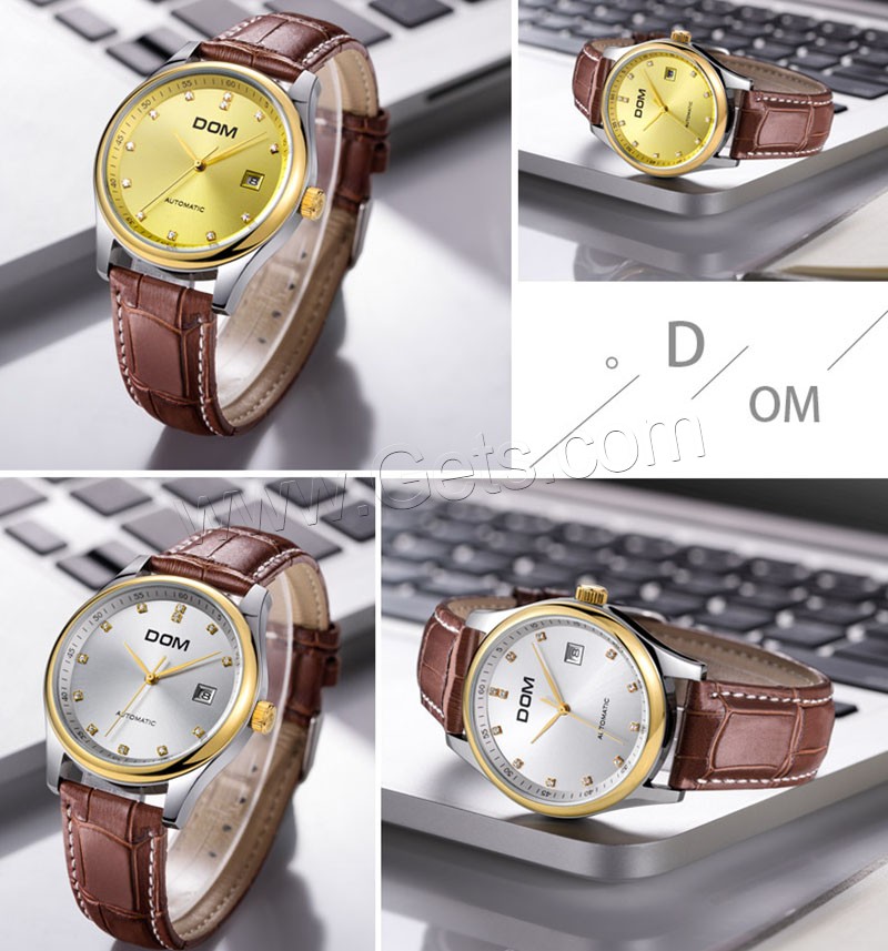 DOM® Watch Collection, Leather, with Glass & Stainless Steel, Japanese movement, plated, Life water resistant & Unisex & adjustable & different size for choice & for couple & with rhinestone, more colors for choice, Sold By PC