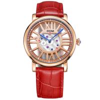 DOM® Watch Collection, Leather, with Glass & Stainless Steel, Japanese movement, rose gold color plated, Life water resistant & adjustable & for woman & hollow Approx 8 Inch 