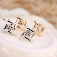 Zinc Alloy Rhinestone Stud Earring, plated & for woman & with cubic zirconia, 6mm 