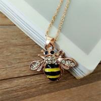 Rhinestone Zinc Alloy Necklace, with 1.9lnch extender chain, Bee, gold color plated, oval chain & for woman & enamel & with rhinestone Approx 15.7 Inch 