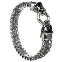 Stainless Steel Bracelet, Skull, curb chain & for man & blacken 12mm Approx 9 Inch 