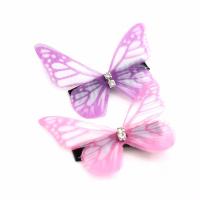Hair Clip, Zinc Alloy, with Polyester, Butterfly, gun black plated, durable & with rhinestone, Random Color, 35mm 