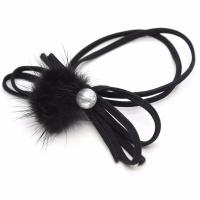 Ponytail Holder, Nylon, with Plush & Plastic Pearl, durable & elastic & , black, 55mm 