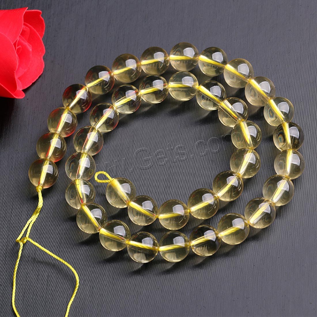 Gelbquarz Perlen Perle, rund, natürlich, verschiedene Größen vorhanden, gelb, Länge:ca. 15.7 ZollInch, verkauft von Strang