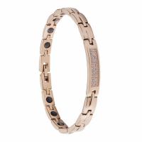 Titanium Steel Bracelet & Bangle, with Non Magnetic Hematite, rose gold color plated, for woman & with cubic zirconia, Healthy Bracelet, 6.8mm Approx 7.5 Inch 