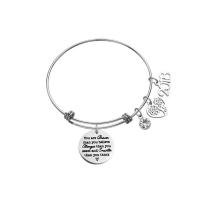 Stainless Steel Bangle, charm bracelet & Unisex & adjustable & with letter pattern & enamel & with cubic zirconia, original color, 22mm, Inner Approx 60mm 