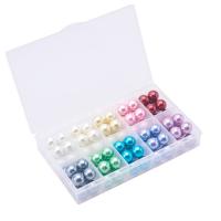 ABS-Kunststoff -Perlen-Korn, ABS-Kunststoff-Perlen, mit Kunststoff Kasten, rund, gemischte Farben, 14mm, Bohrung:ca. 0.7-1.1mm, 100PCs/Box, verkauft von Box
