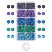 Multicolor Lava Perlen, mit Kunststoff Kasten & elastischer Faden, rund, gemischte Farben, 8mm, Bohrung:ca. 1mm, 300PCs/Box, verkauft von Box