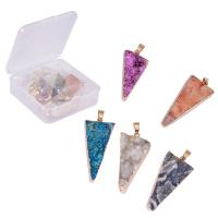 Ice Quartz Agate Pendant, with Plastic Box & Brass, Teardrop, gold color plated, druzy style, mixed colors - Approx 