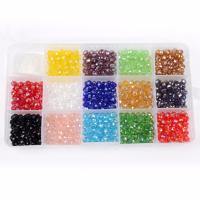 Gemischte Kristall Perlen, mit Kunststoff Kasten, Rondell, facettierte, gemischte Farben, 6mm, 176x102x20mm, Bohrung:ca. 1mm, 700PCs/Box, verkauft von Box