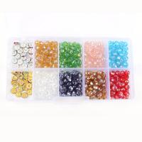 Gemischte Kristall Perlen, mit Kunststoff Kasten & Eisen, Rondell, facettierte, gemischte Farben, 6mm, 132x72x23mm, Bohrung:ca. 1mm, 70PCs/Box, verkauft von Box