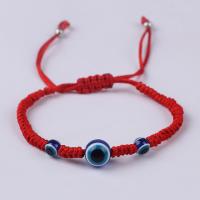 corde en nylon bracelet de Woven Ball, avec résine, Mauvais œil, unisexe & motif de mauvais œil & réglable Environ 8 pouce, Vendu par brin