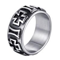 Titanium Steel Finger Ring, with cross pattern & for man & blacken, 10mm 