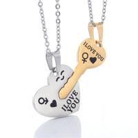Titanium Steel Couple Pendant, heart and key, word I love you, plated, enamel Approx 