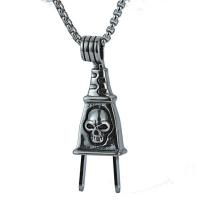 Titanium Steel Sweater Necklace, Plug, with skull pattern & box chain & for man & blacken 3mm Approx 24 Inch 
