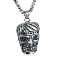 Titanium Steel Sweater Necklace, Skull, box chain & for man & blacken 3mm Approx 24 Inch 