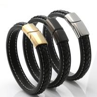 PU Leather Bracelet, titanium steel magnetic clasp, plated & Unisex 12mm 