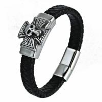 PU Leather Bracelet, with Titanium Steel, Skull Cross, for man & blacken 12mm Approx 8.7 Inch 