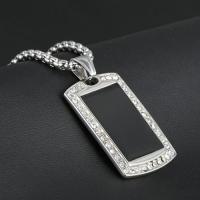 Titanium Steel Sweater Necklace, with Resin, Rectangle, box chain & for man & with rhinestone, original color 3mm Approx 24 Inch 