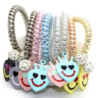 Phone Wire Hair Elastic, TPU, with Rhinestone Clay Pave, durable 50mm 