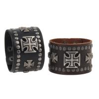 Cowhide Bracelet, with Zinc Alloy, gun black plated, for woman & enamel 48mm Approx 9 Inch 